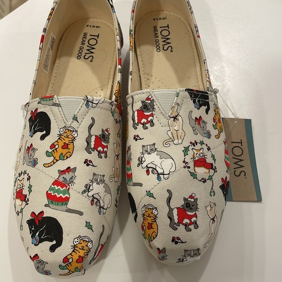 TOMS BELMONT SLIP - ON Christmas Holiday Cats Edition sneakers size 7.5 - Picture 5 of 9